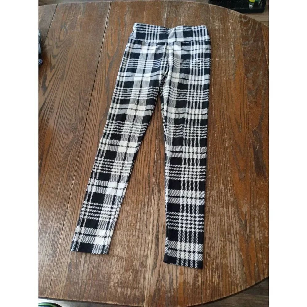 One Size Suzette Black Off White Plaid Leggings Skinny Casual Pants